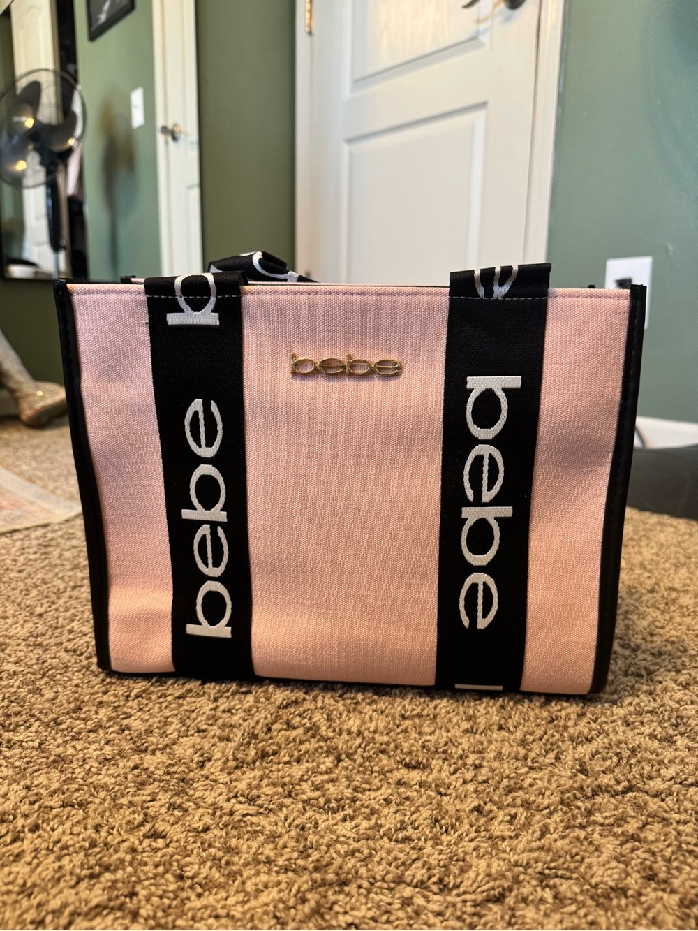 bebe Pink Tote with Black Logo Straps